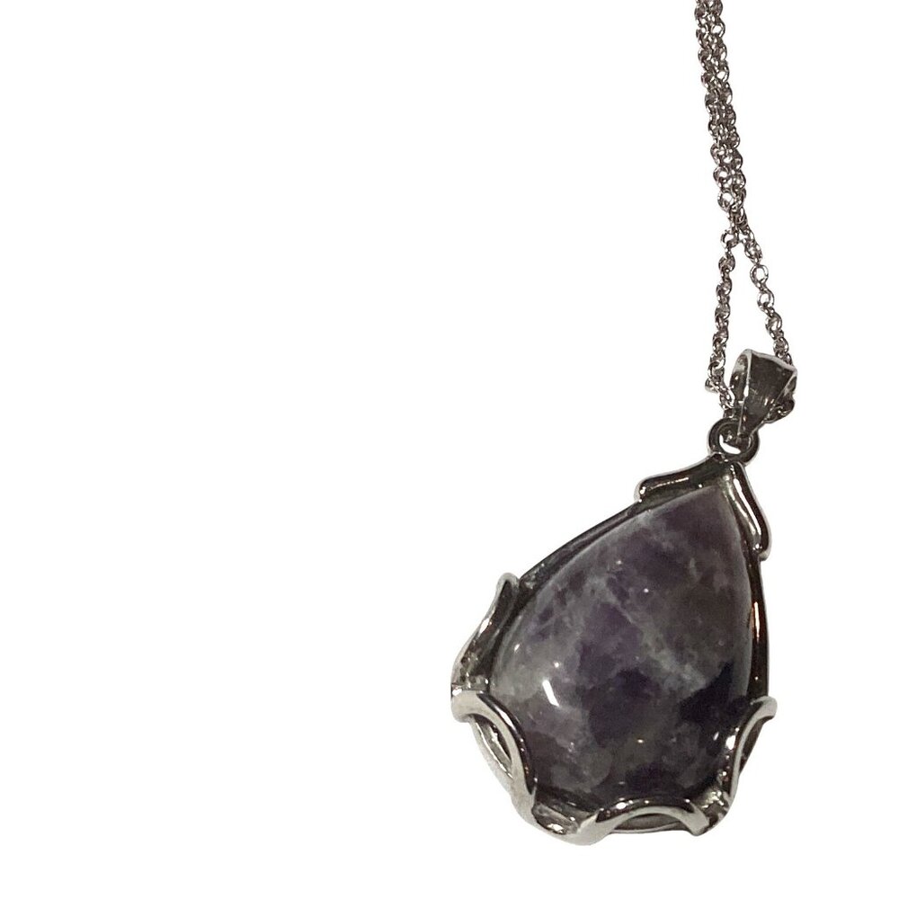 Sterling Silver Chain Necklace With Teardrop Amethyst Pendant 18" Long
